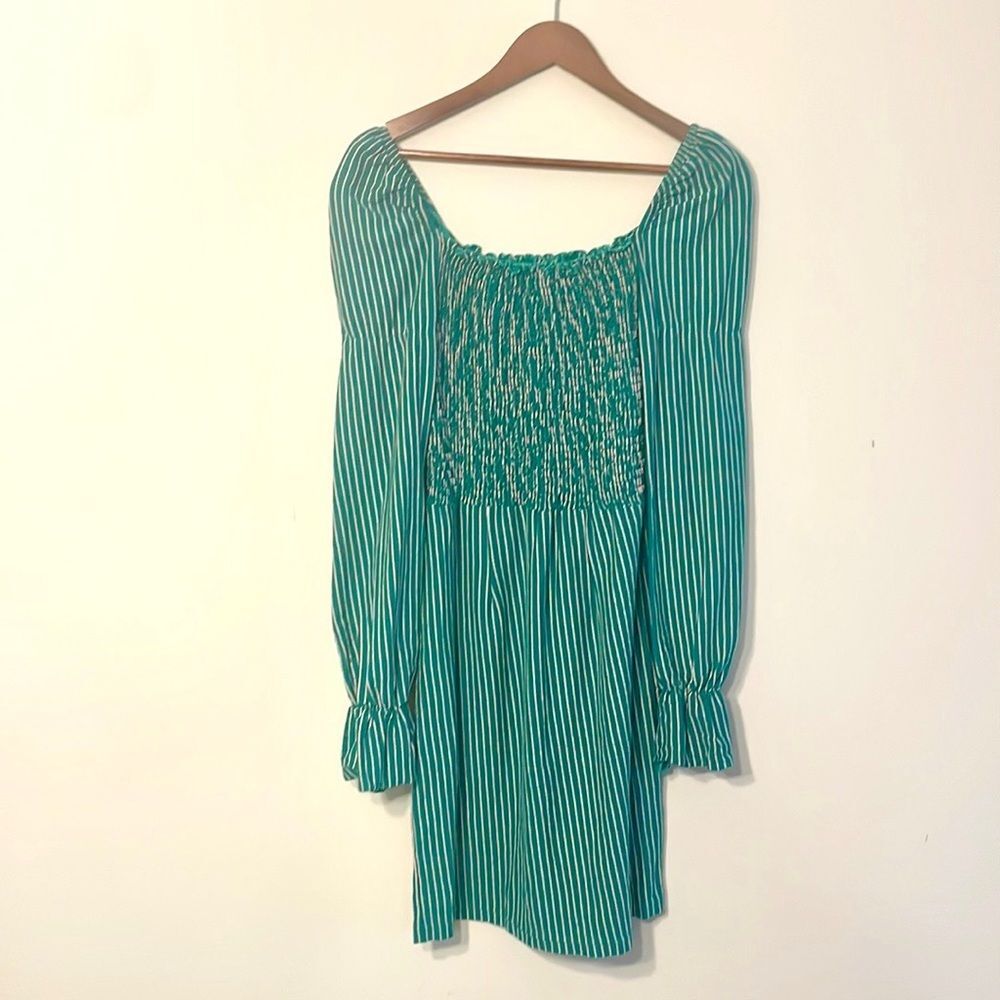 Glamorous Tall Striped Smocked Puff Sleeve Mini Dress Size 6